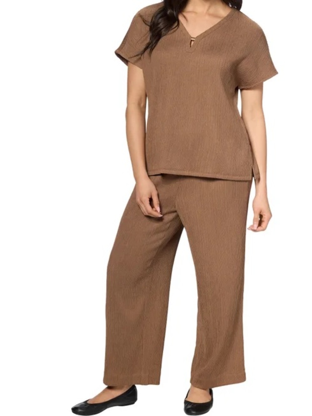 Jones New York Women Textured 2 Piece Crop Set, Light Brown, Small (4-6) - NWT
